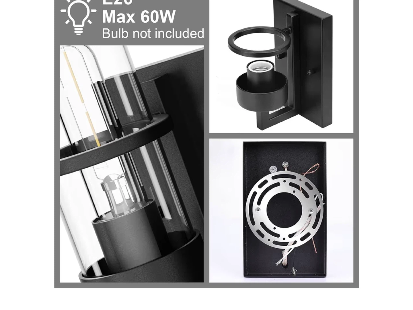 Modern Black Sconce Wall Light with Glass Shade - photo 5