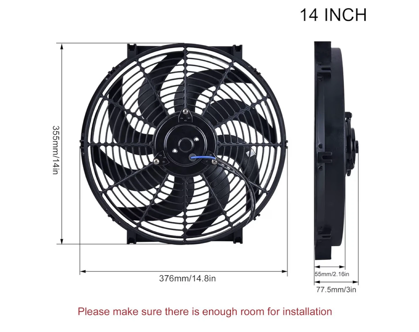 14 Inch Electric Radiator Cooling Fan 12V 160W Mount Kit - photo 2