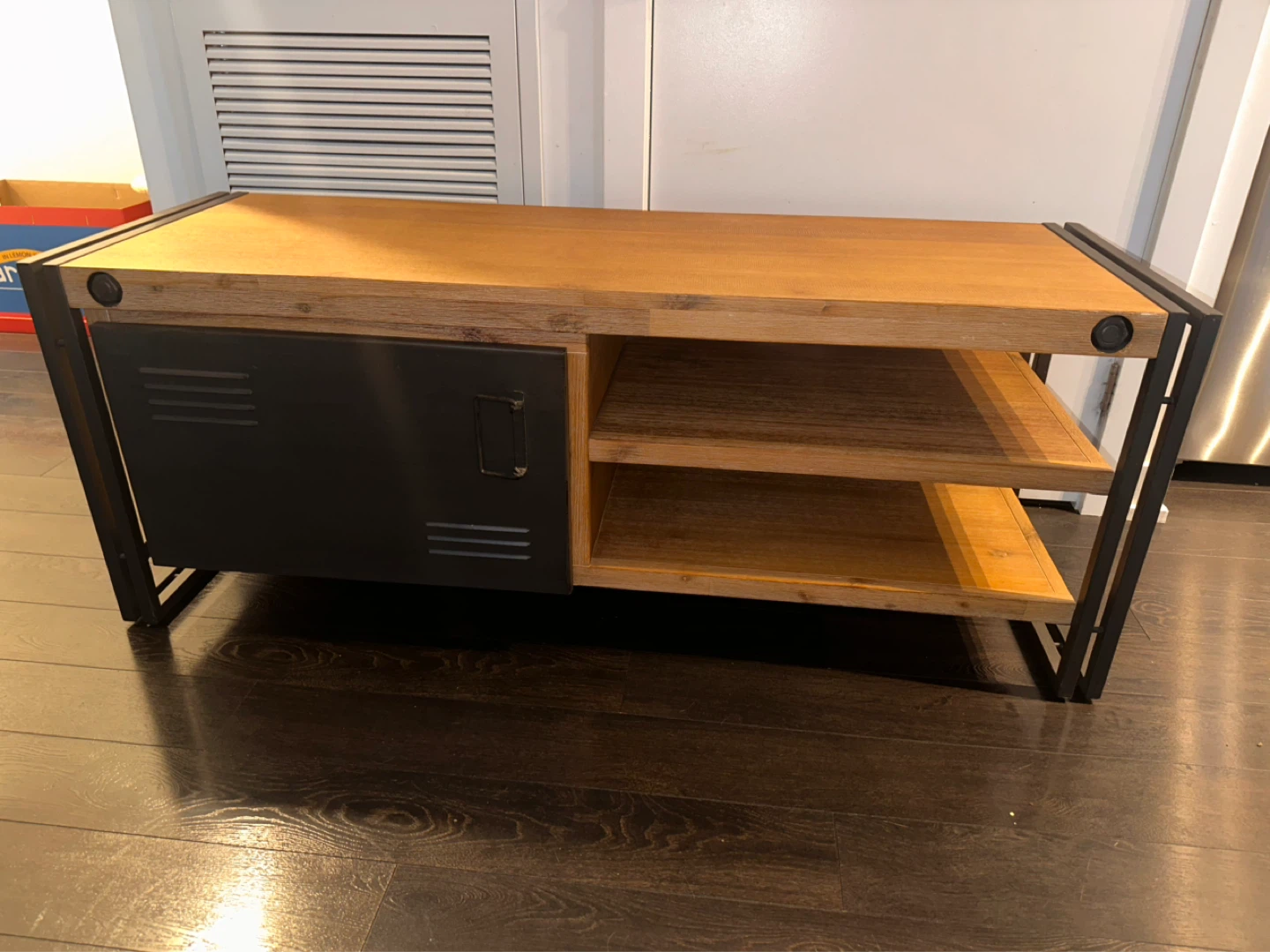 Industrial Style TV Stand with Cabinet and Shelves - photo 2