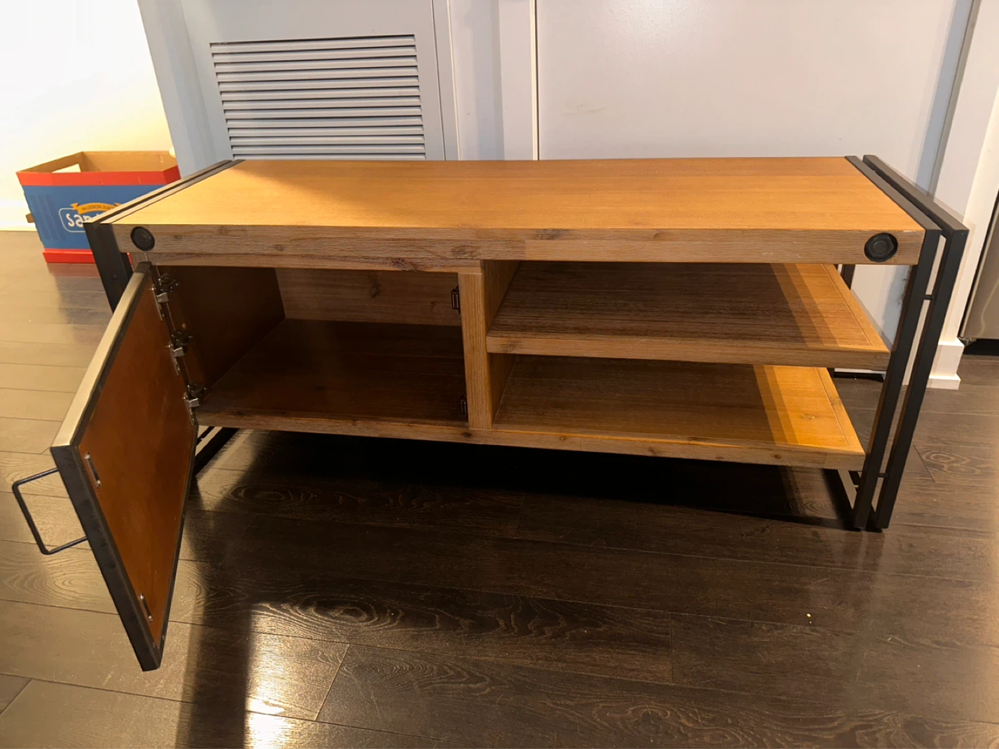 Industrial Style TV Stand with Cabinet and Shelves - photo 3