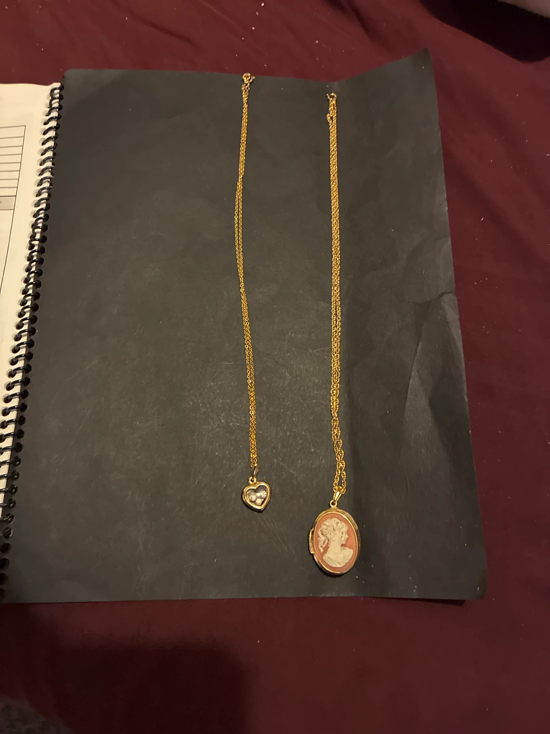 Gold Tone Heart and Cameo Necklaces