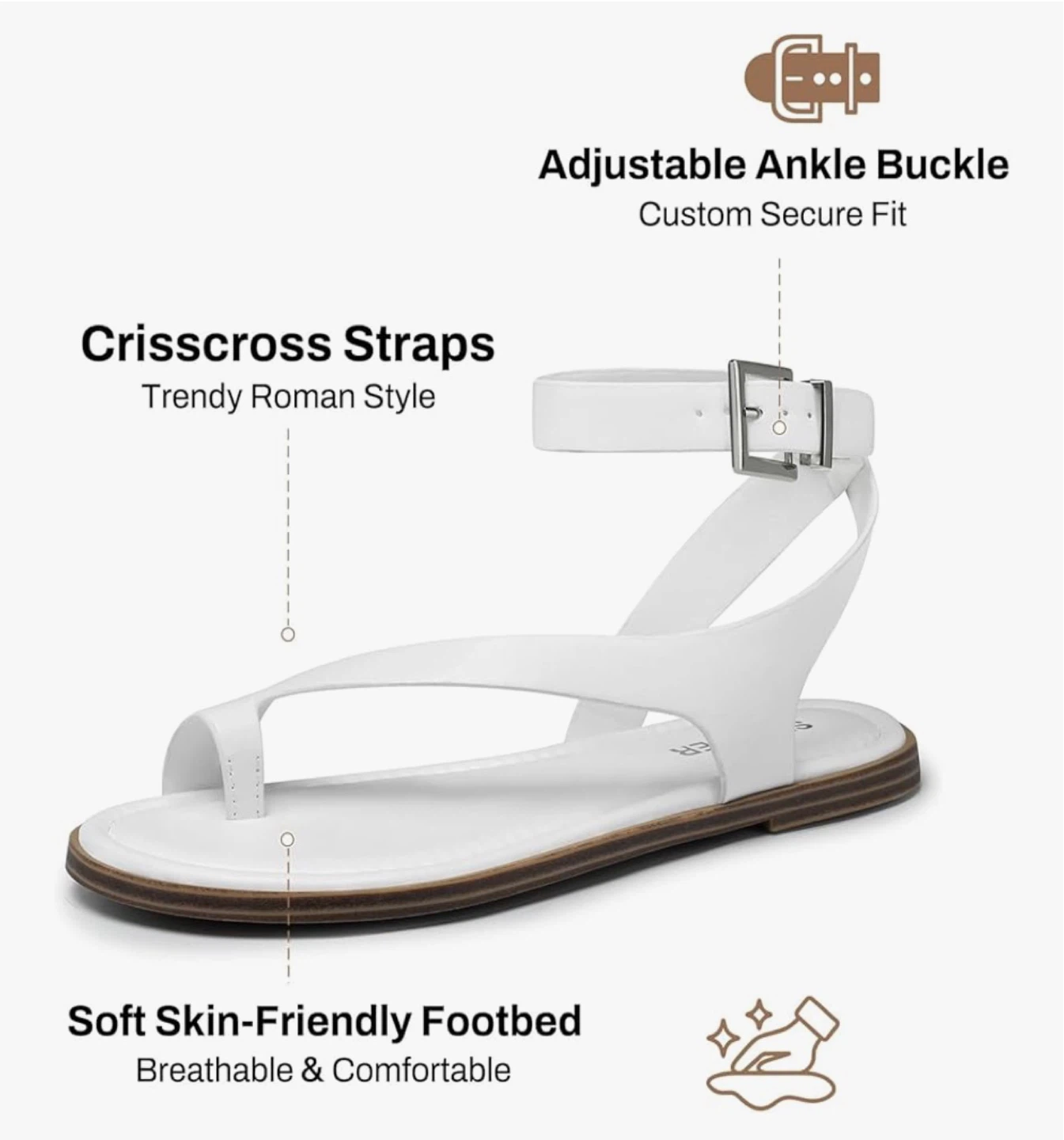 Brand New Flat Strappy Sandals (White) 👡 - photo 3