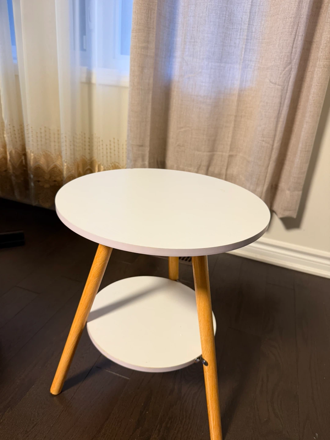 White Round End Table with Shelf - photo 2