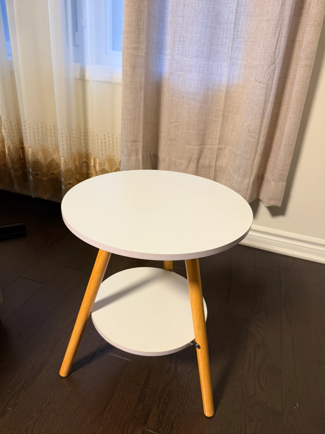 White Round End Table with Shelf