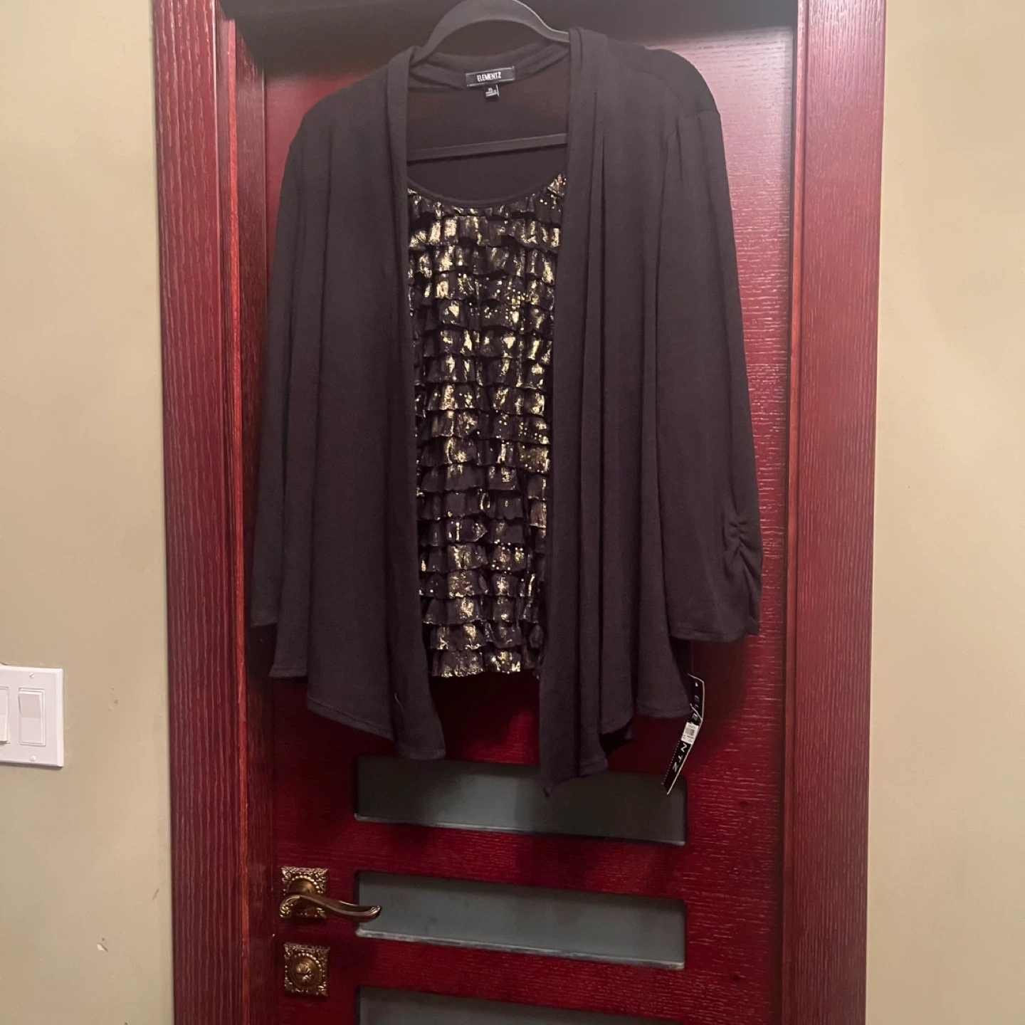 Elementz Black Ruffled Blouse & Cardigan Set
