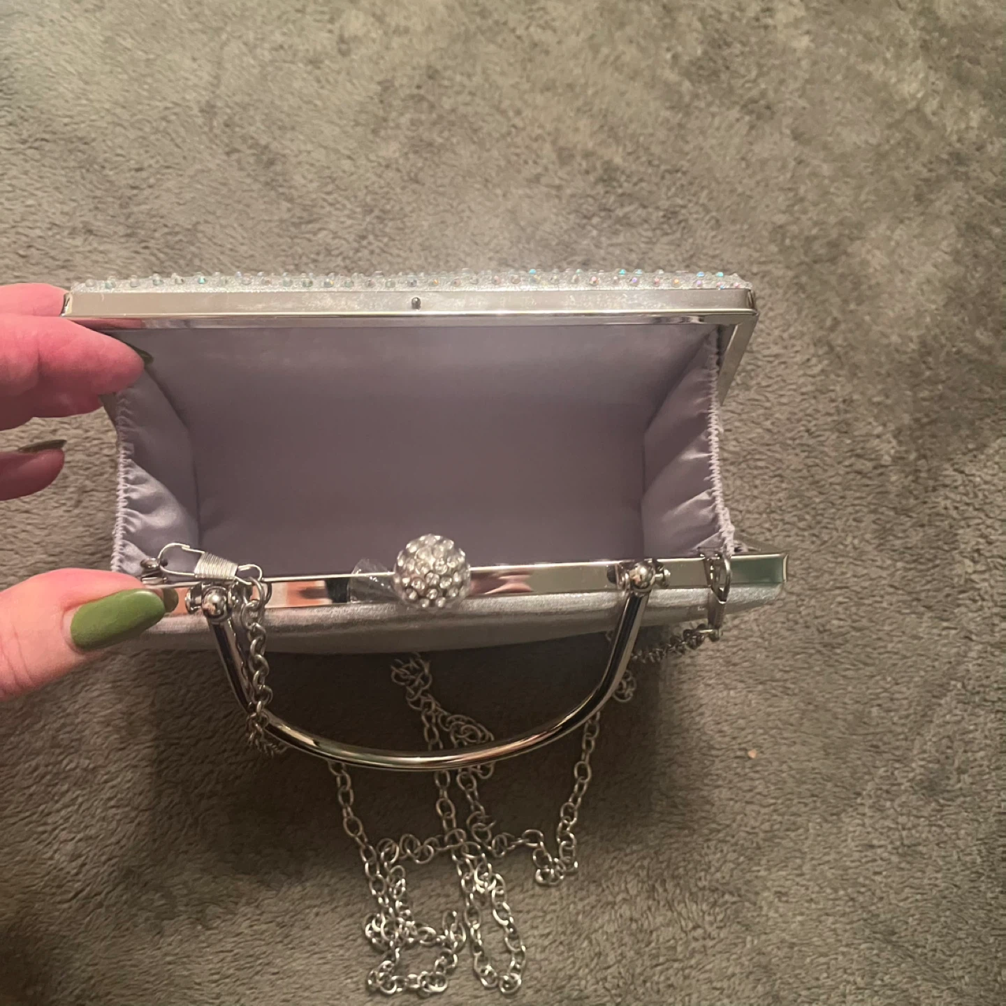 Silver Rhinestone Clutch Purse with Chain - photo 2