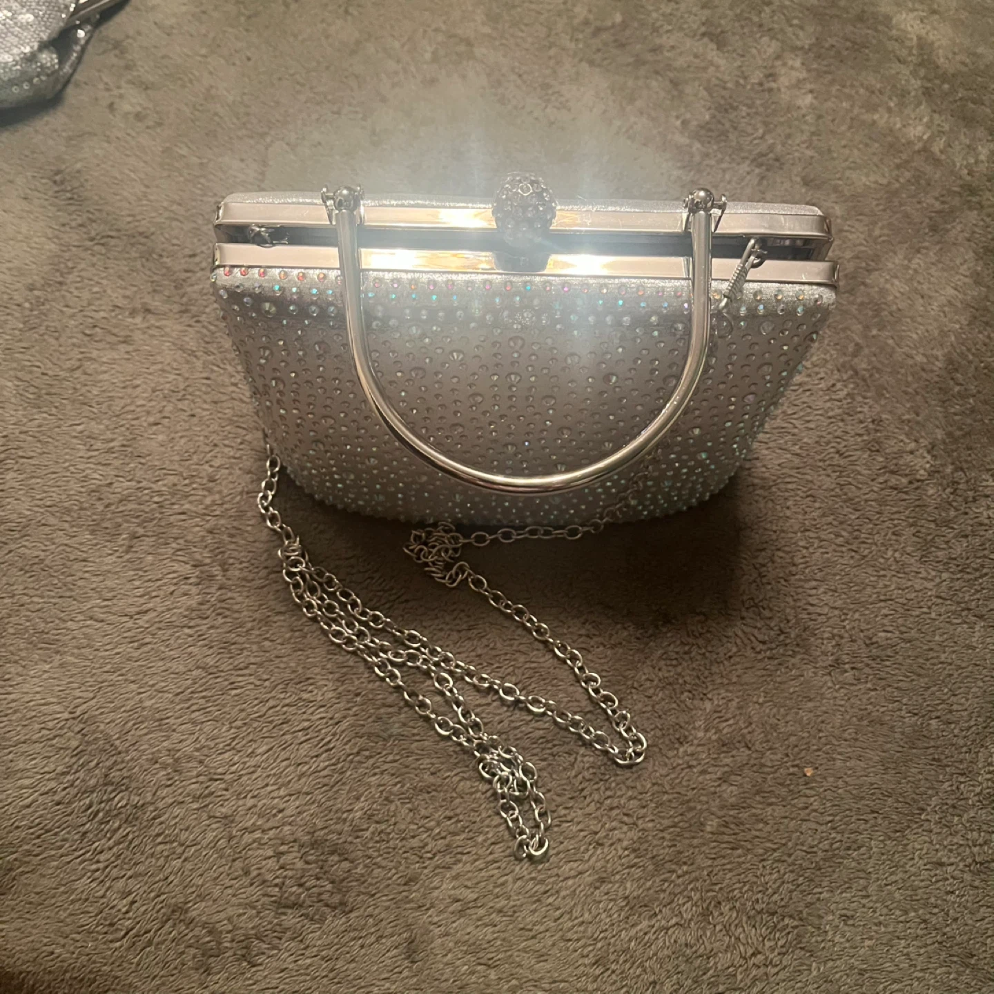 Silver Rhinestone Clutch Purse with Chain - photo 4