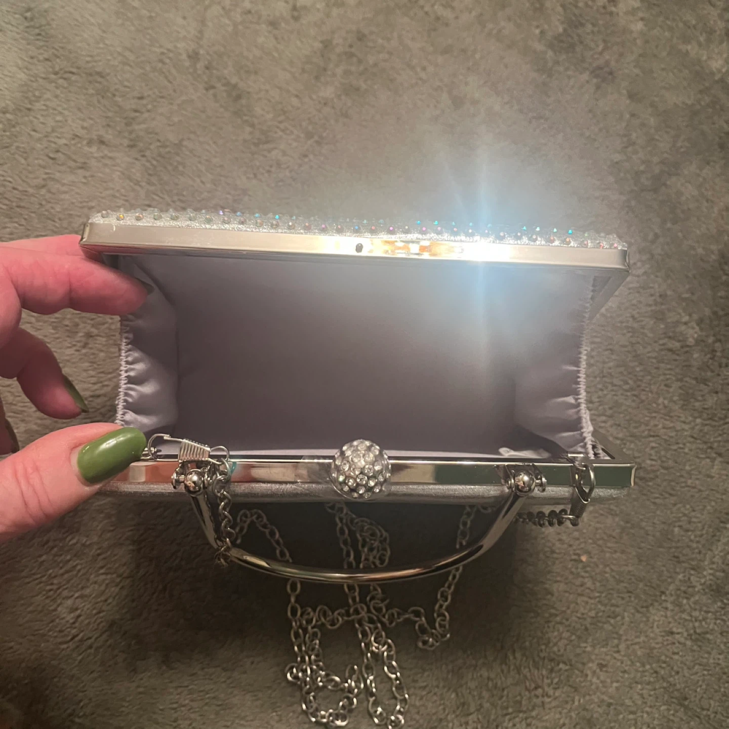 Silver Rhinestone Clutch Purse with Chain - photo 3