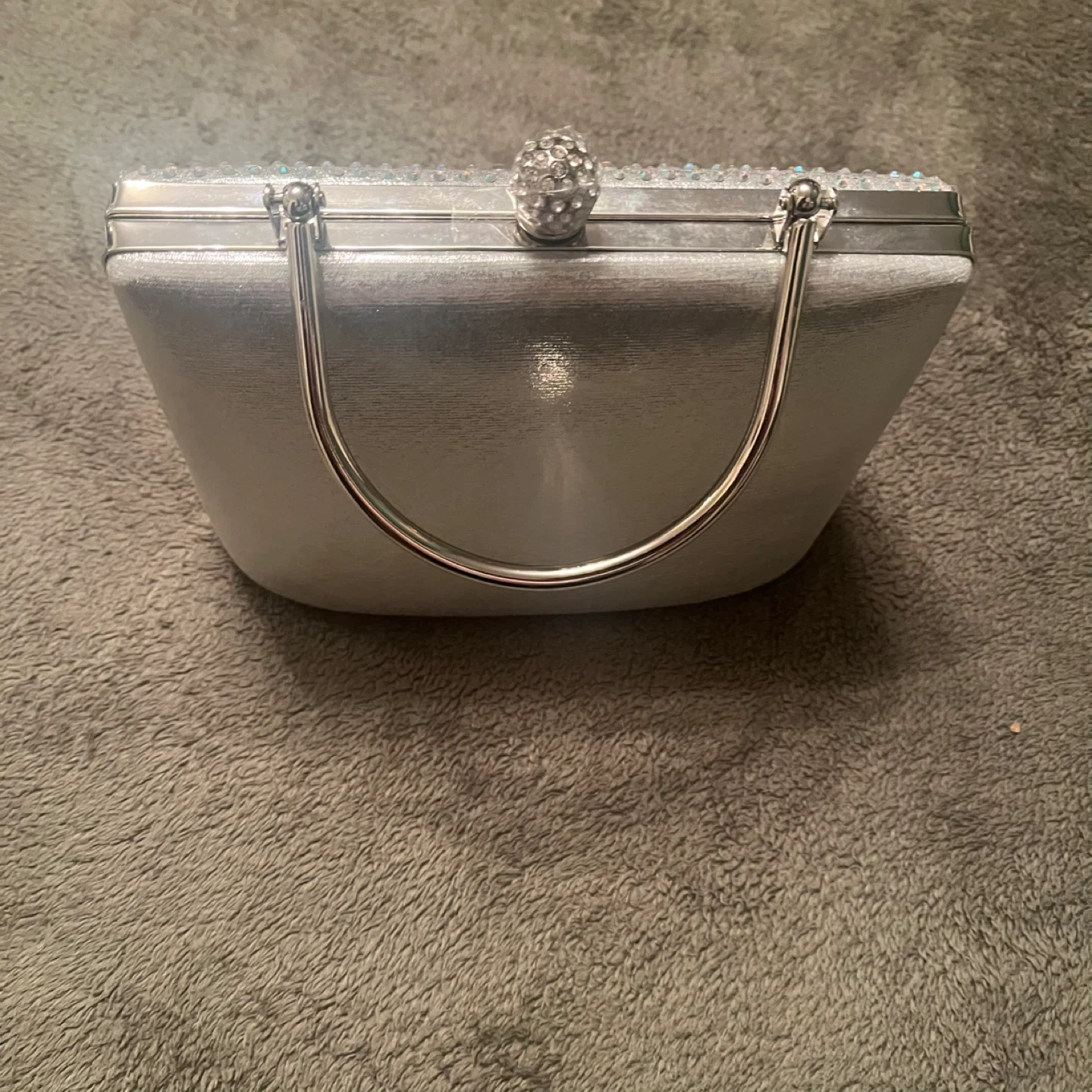Silver Rhinestone Clutch Purse with Chain
