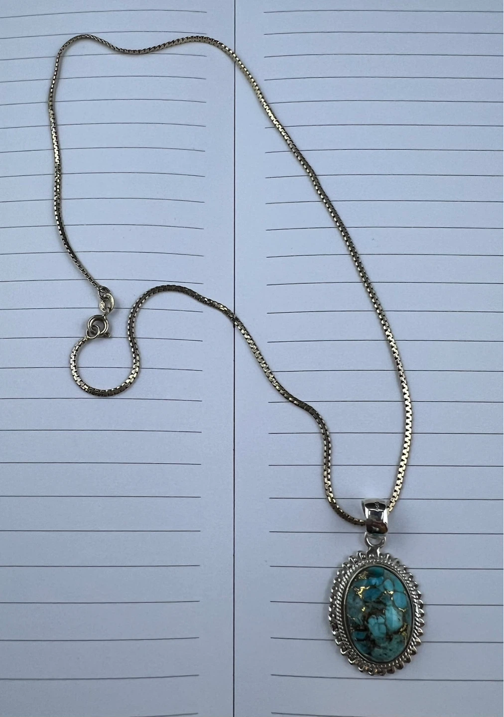 Sterling Silver Blue Copper Turquoise Pendant Necklace