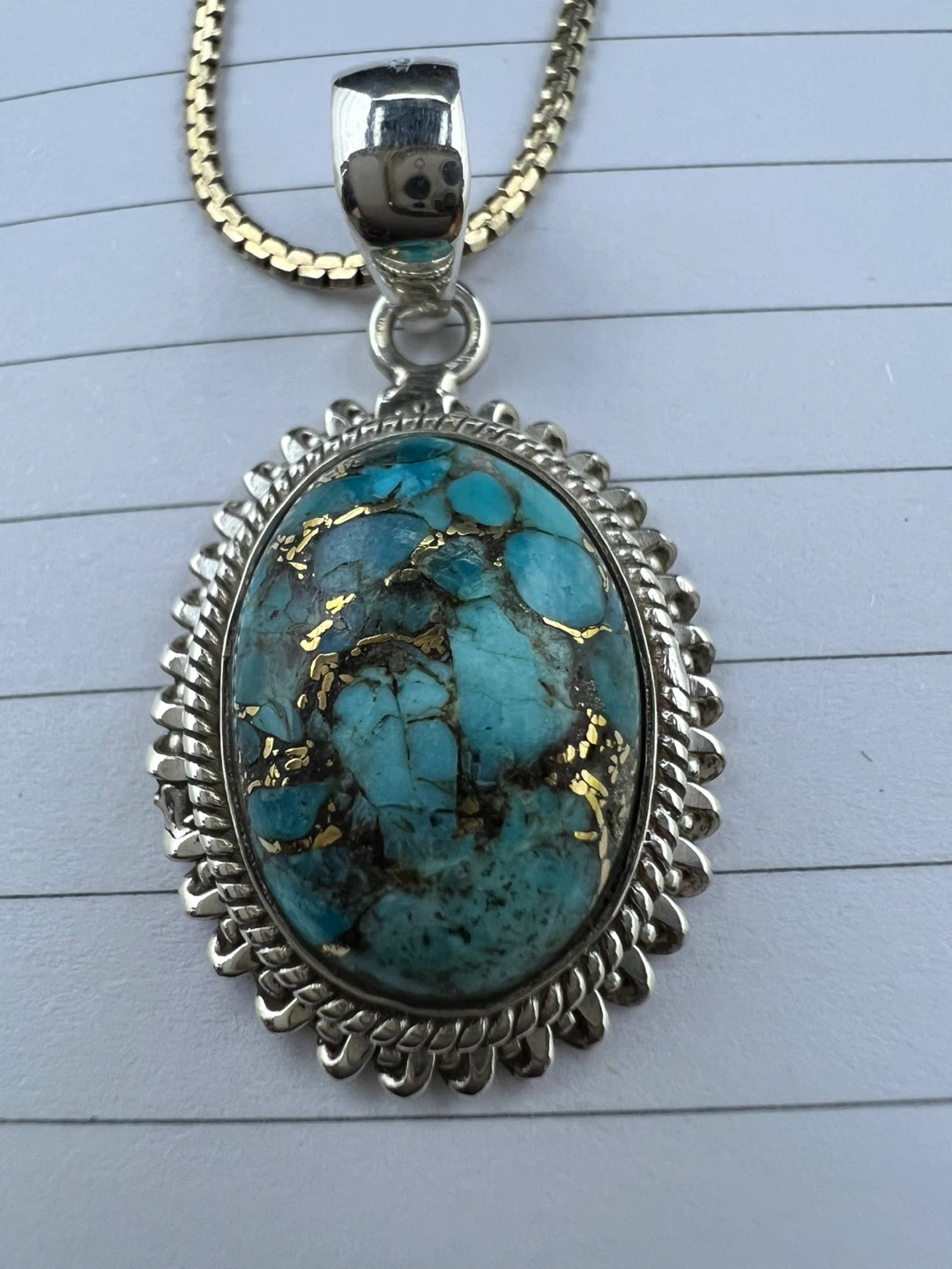 Sterling Silver Blue Copper Turquoise Pendant Necklace - photo 2