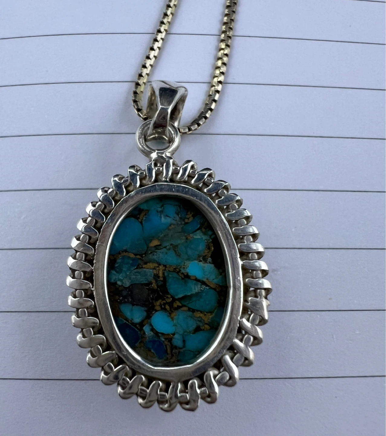 Sterling Silver Blue Copper Turquoise Pendant Necklace - photo 3