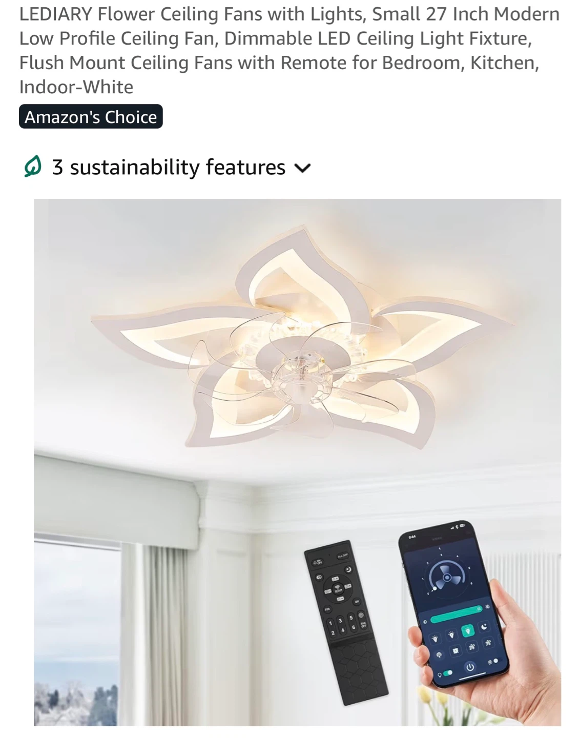 LEDIARY Modern Flower Ceiling Fan with Light - 27 Inch 27F
