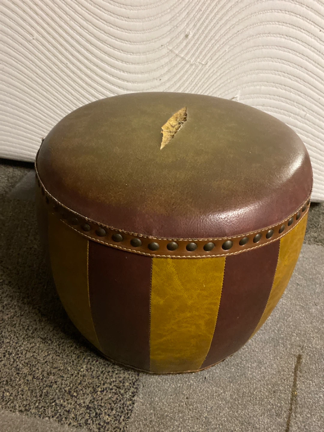 Round Faux Leather Ottoman Footstool ⚽️