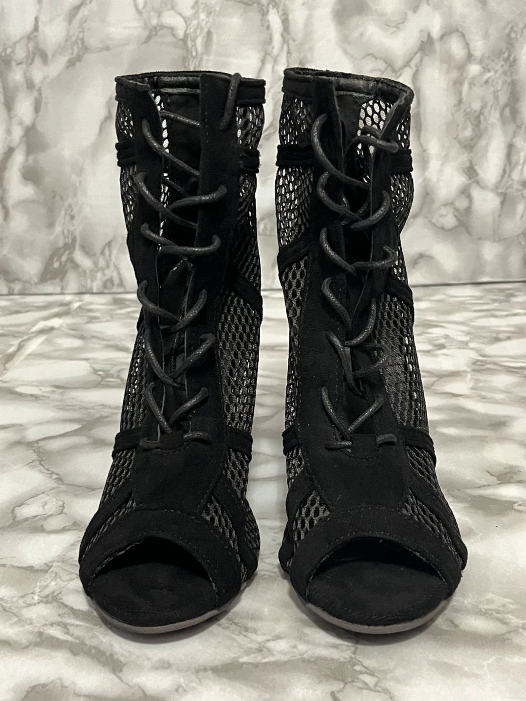 Black Mesh Lace-Up Heels Size 37 - photo 2