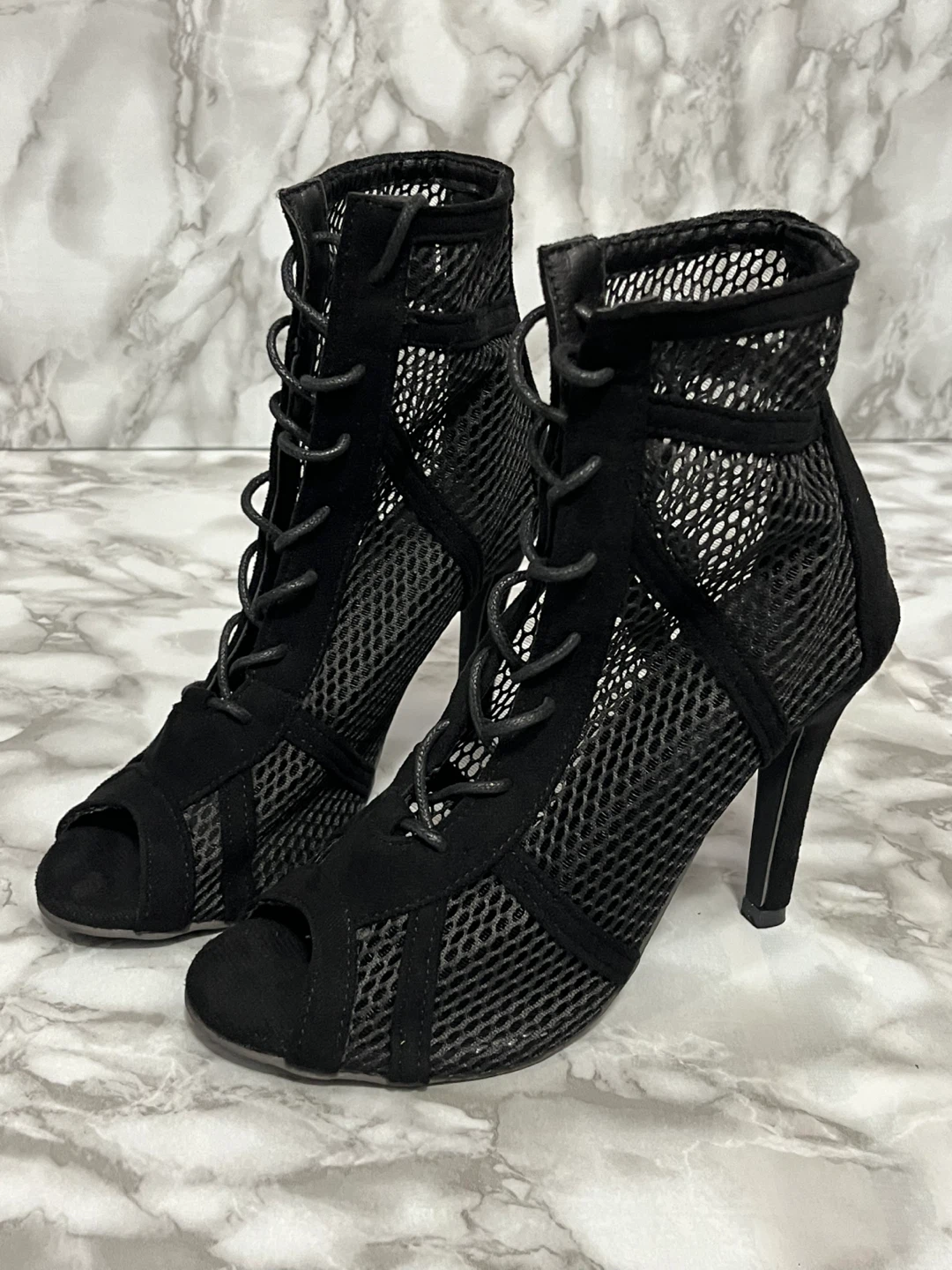 Black Mesh Lace-Up Heels Size 37