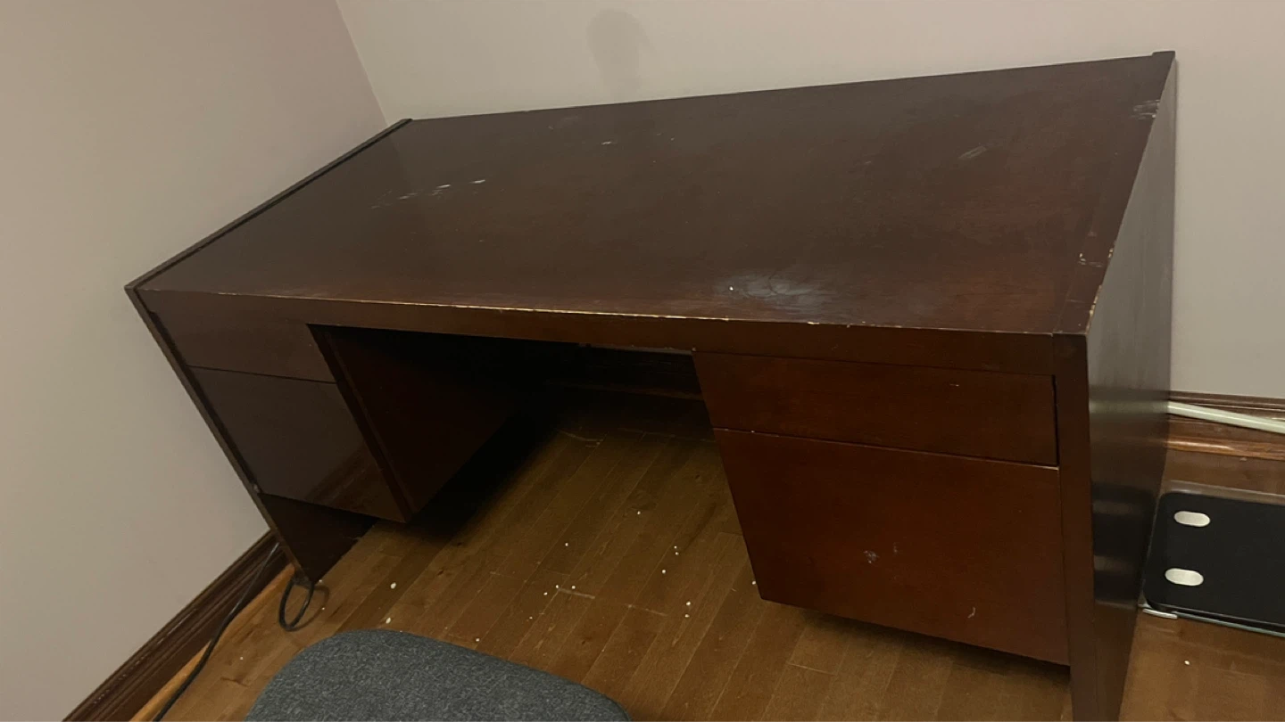 Dark Wood Desk with Drawers and chair