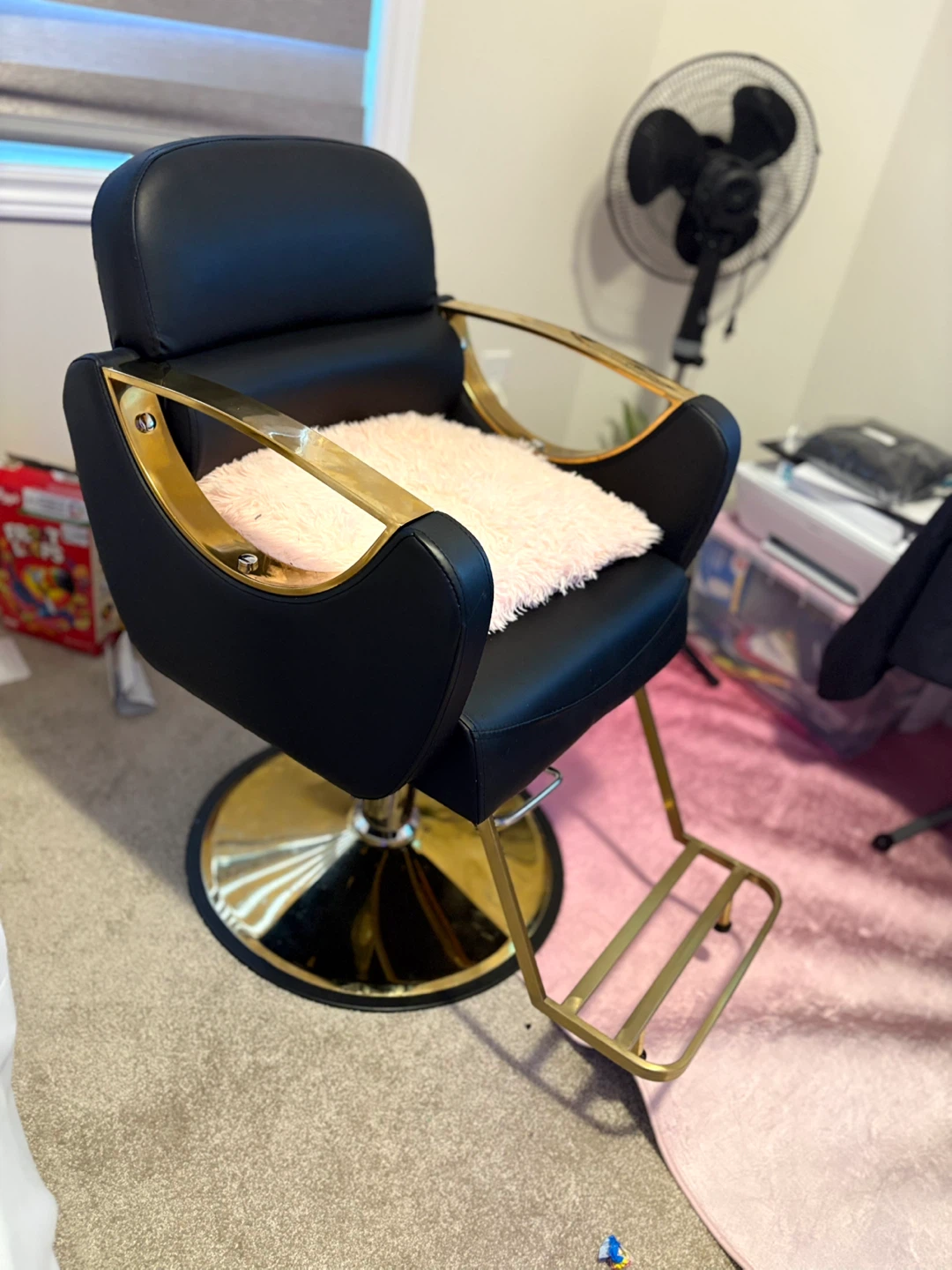 Black Hydraulic Styling Chair with Gold Accents