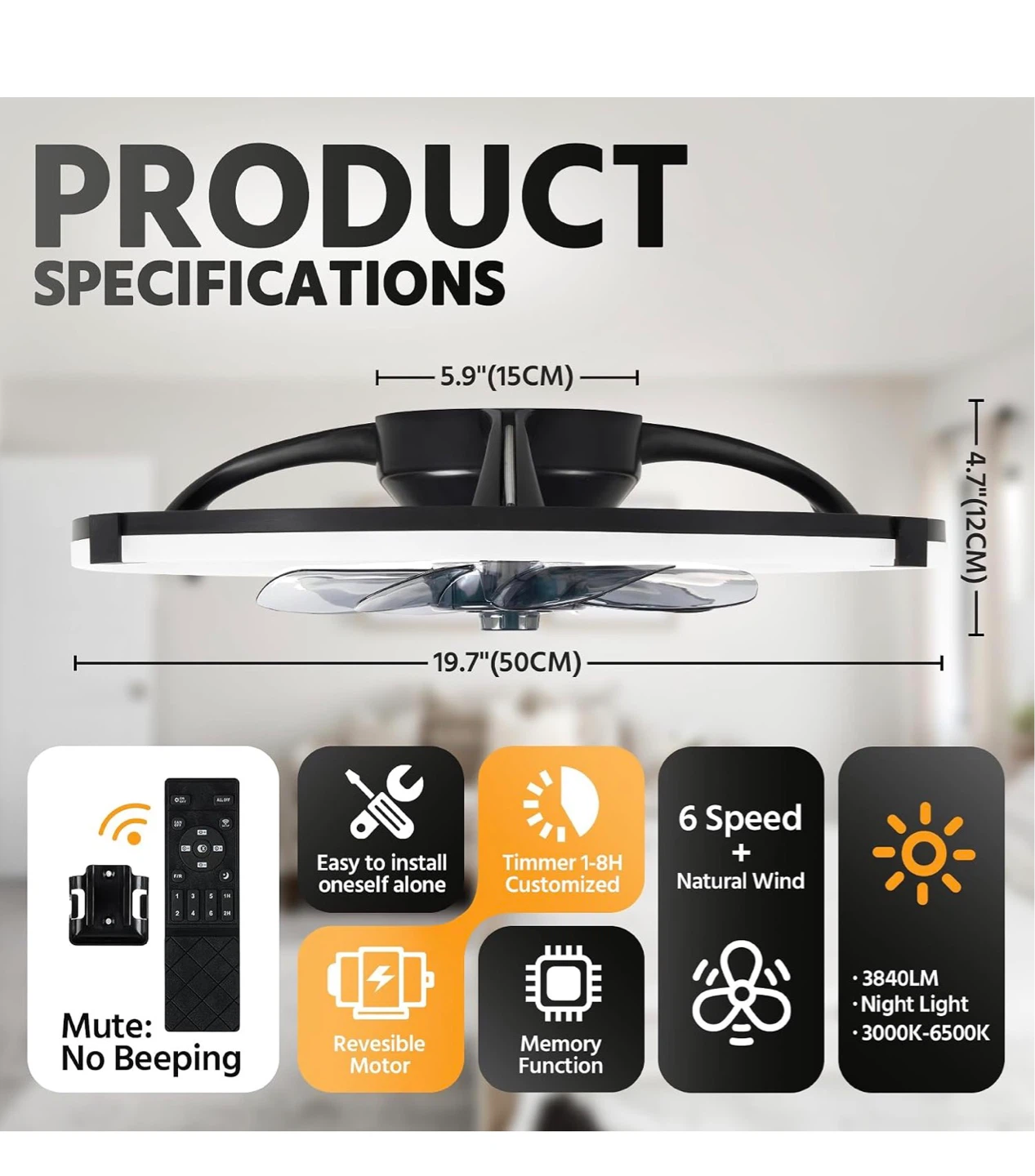 20" Low Profile Ceiling Fan with Light 2FF - photo 2