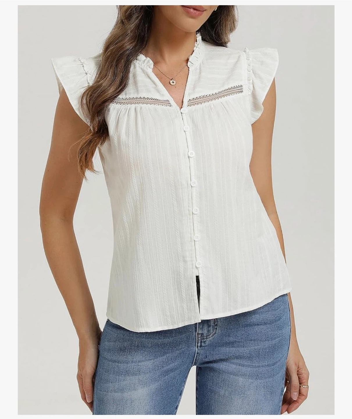 Women's Ruffle Sleeve Cotton Blouse (White)