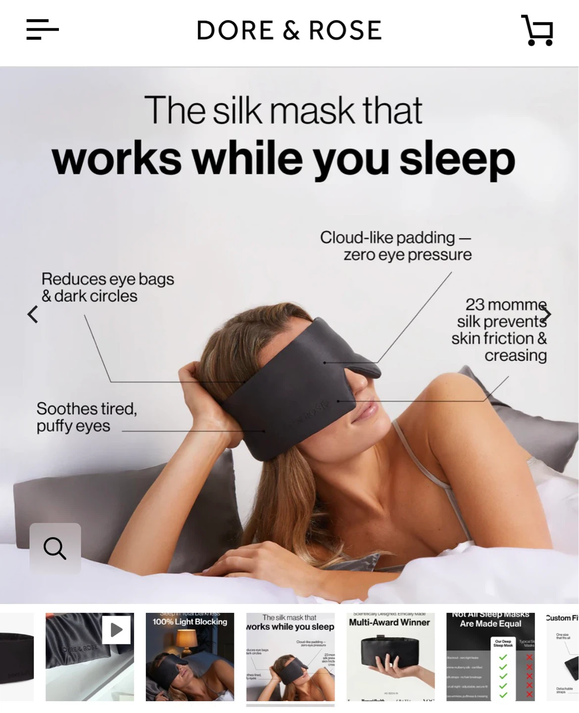 ⚽️ New Dore & Rose Black Silk Sleep Mask - photo 2
