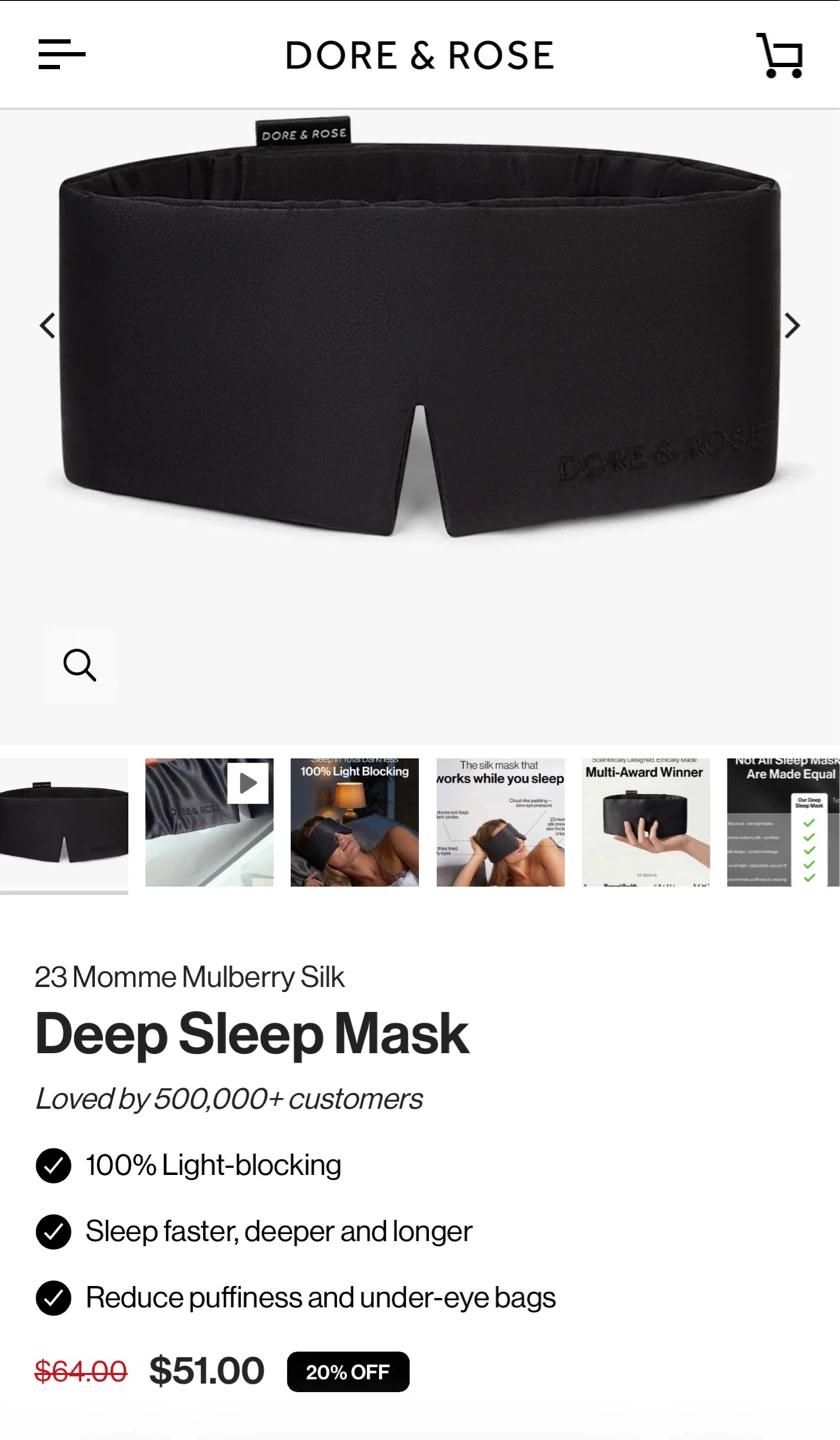 ⚽️ New Dore & Rose Black Silk Sleep Mask - photo 5