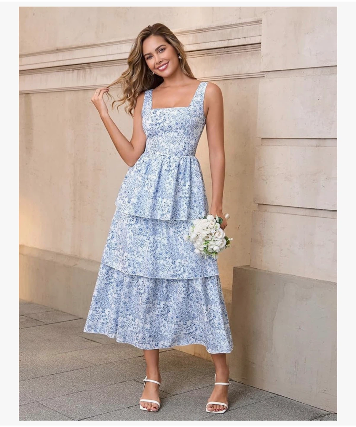 Summer Floral Tiered Ruffle Midi Sundress (Blue Floral) 👗