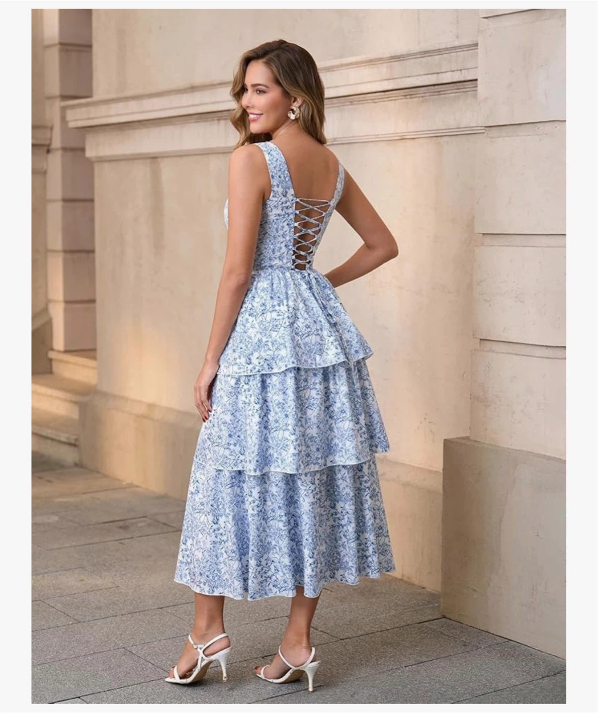 Summer Floral Tiered Ruffle Midi Sundress (Blue Floral) 👗 - photo 3