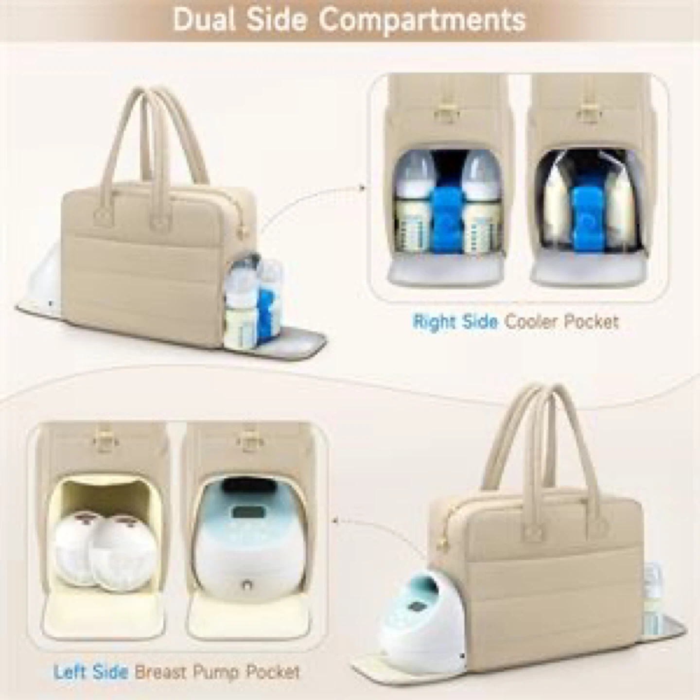 Beige Insulated Diaper Bag with Cooler and Breast Pump Pockets - photo 2