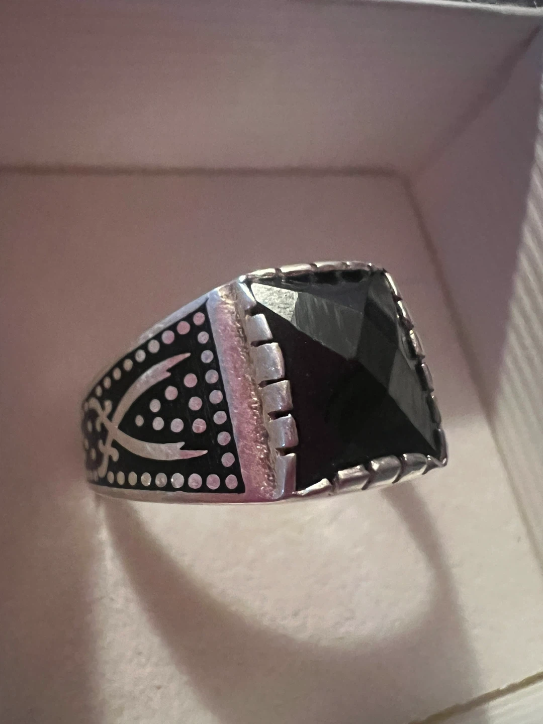 Men's Sterling Silver Ring with Black Stone