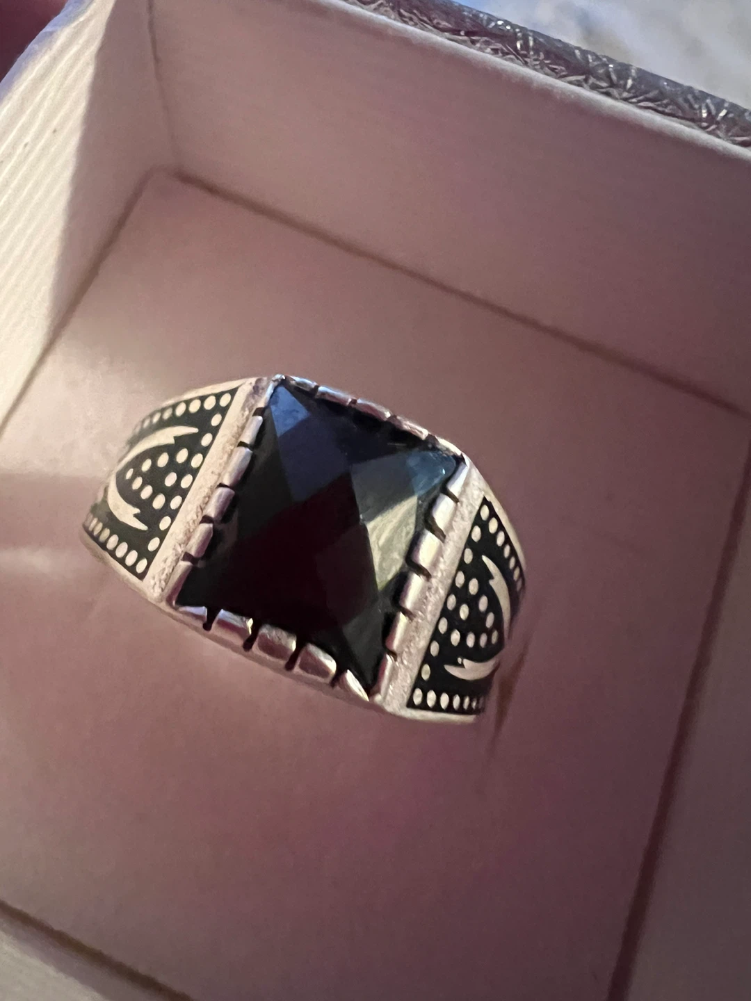 Men's Sterling Silver Ring with Black Stone - photo 4