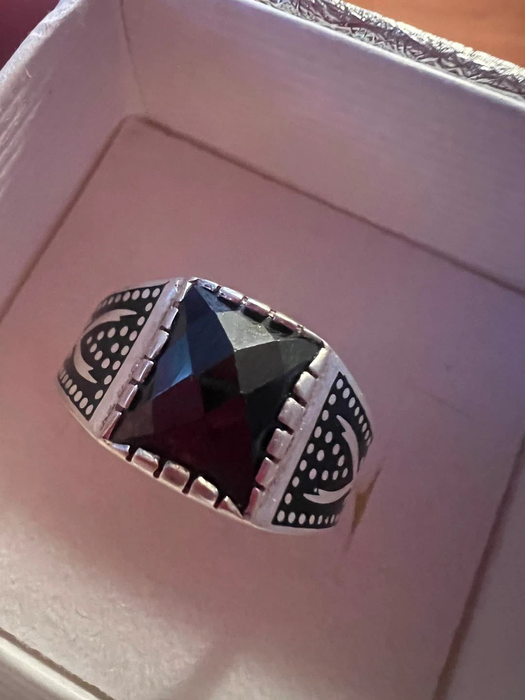 Men's Sterling Silver Ring with Black Stone - photo 3