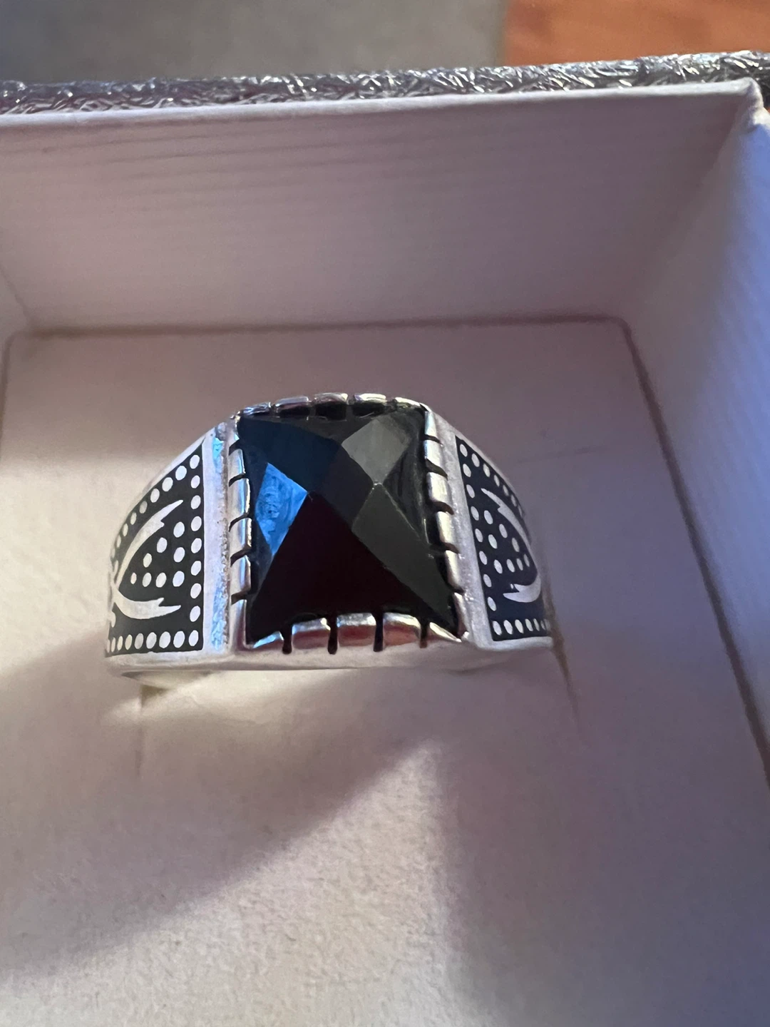 Men's Sterling Silver Ring with Black Stone - photo 2