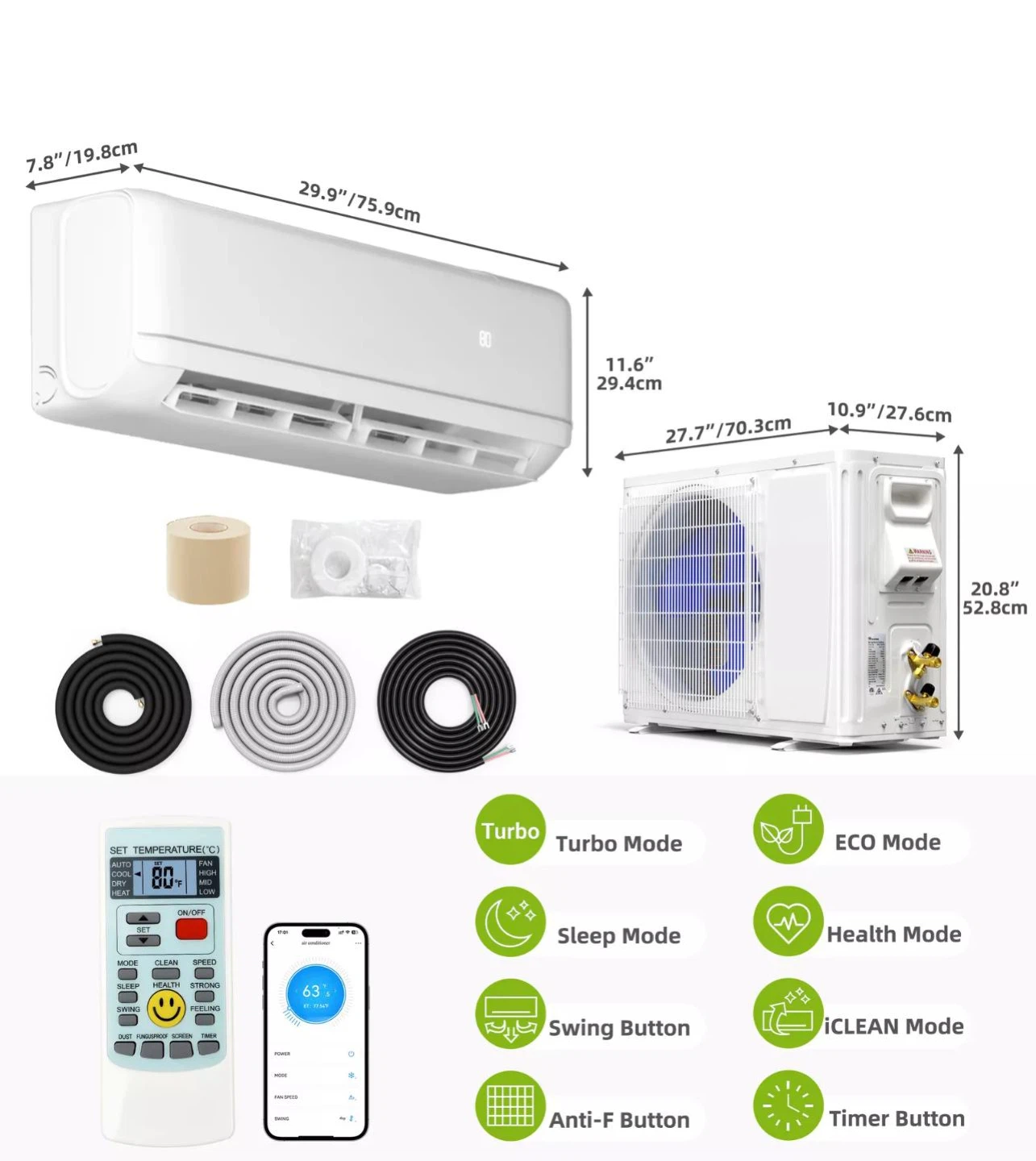Wall Mount Air Conditioner Unit with Remote and Accessories - photo 2