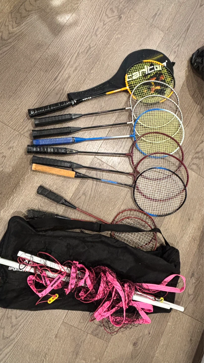 Badminton Rackets and Net Set