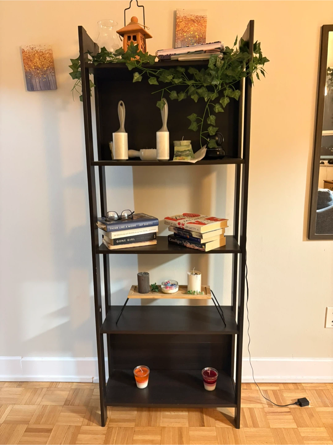 Dark Brown Bookshelf with 5 Shelves