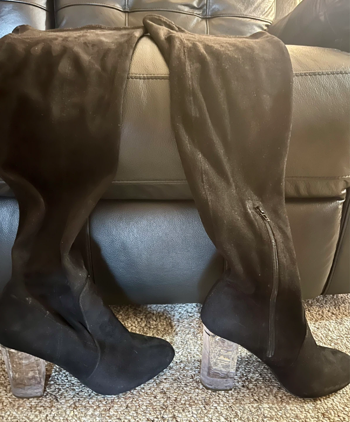 Black Over-the-Knee Boots with Clear Heels