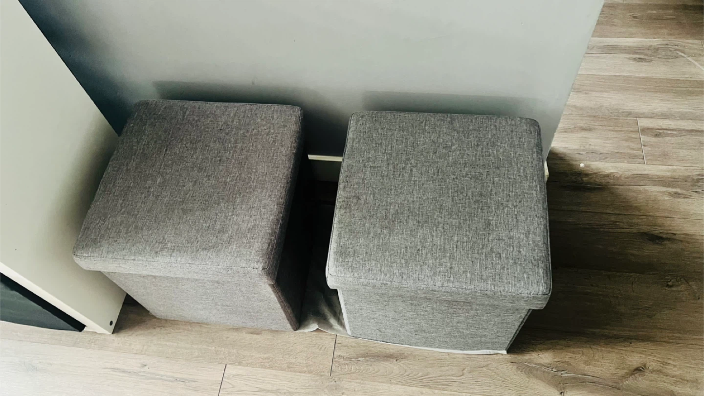 2 Storage Ottoman Bench - Grey Fabric