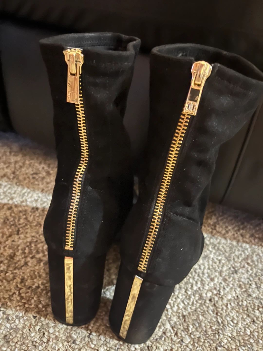 Black Suede Ankle Boots with Gold Zipper - photo 2
