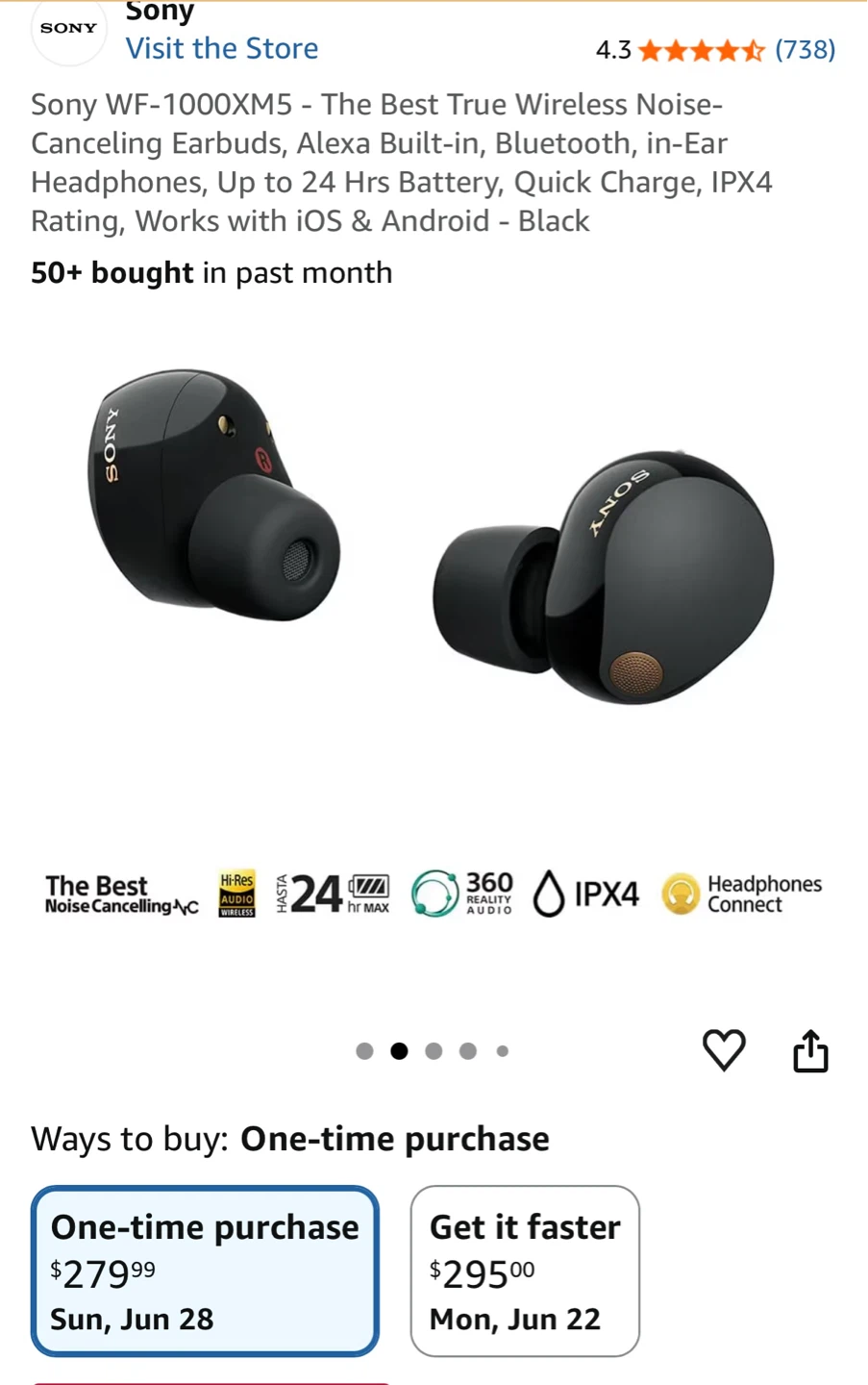 Sony WF-1000XM5 Wireless Noise-Canceling Earbuds