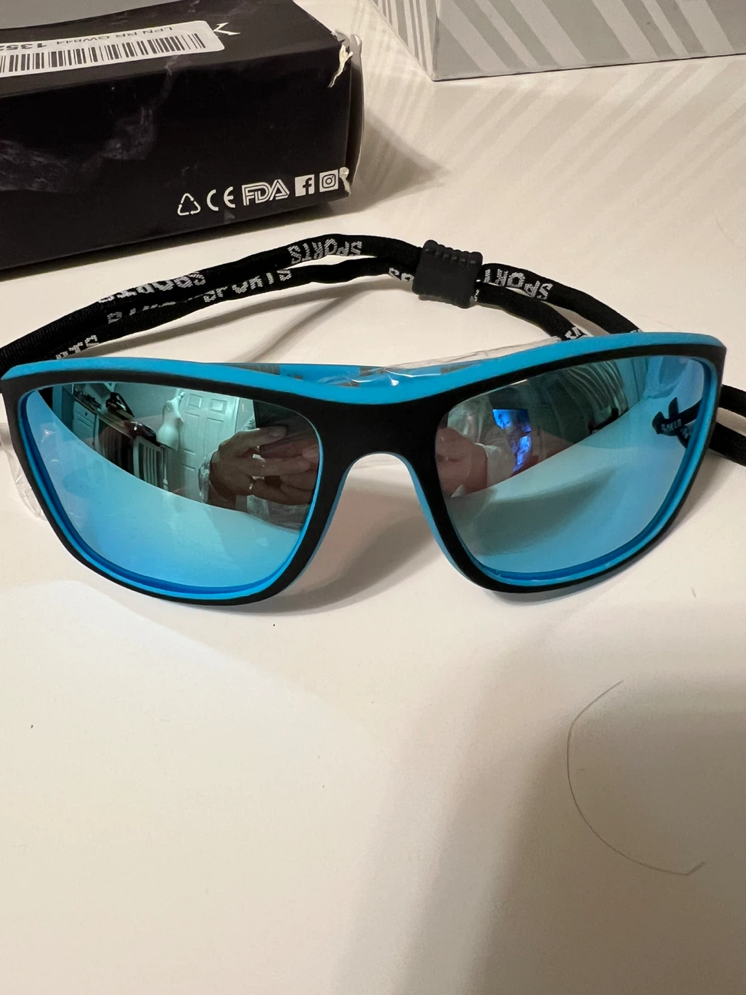 ⚽ Blue Sports Sunglasses with Neck Strap