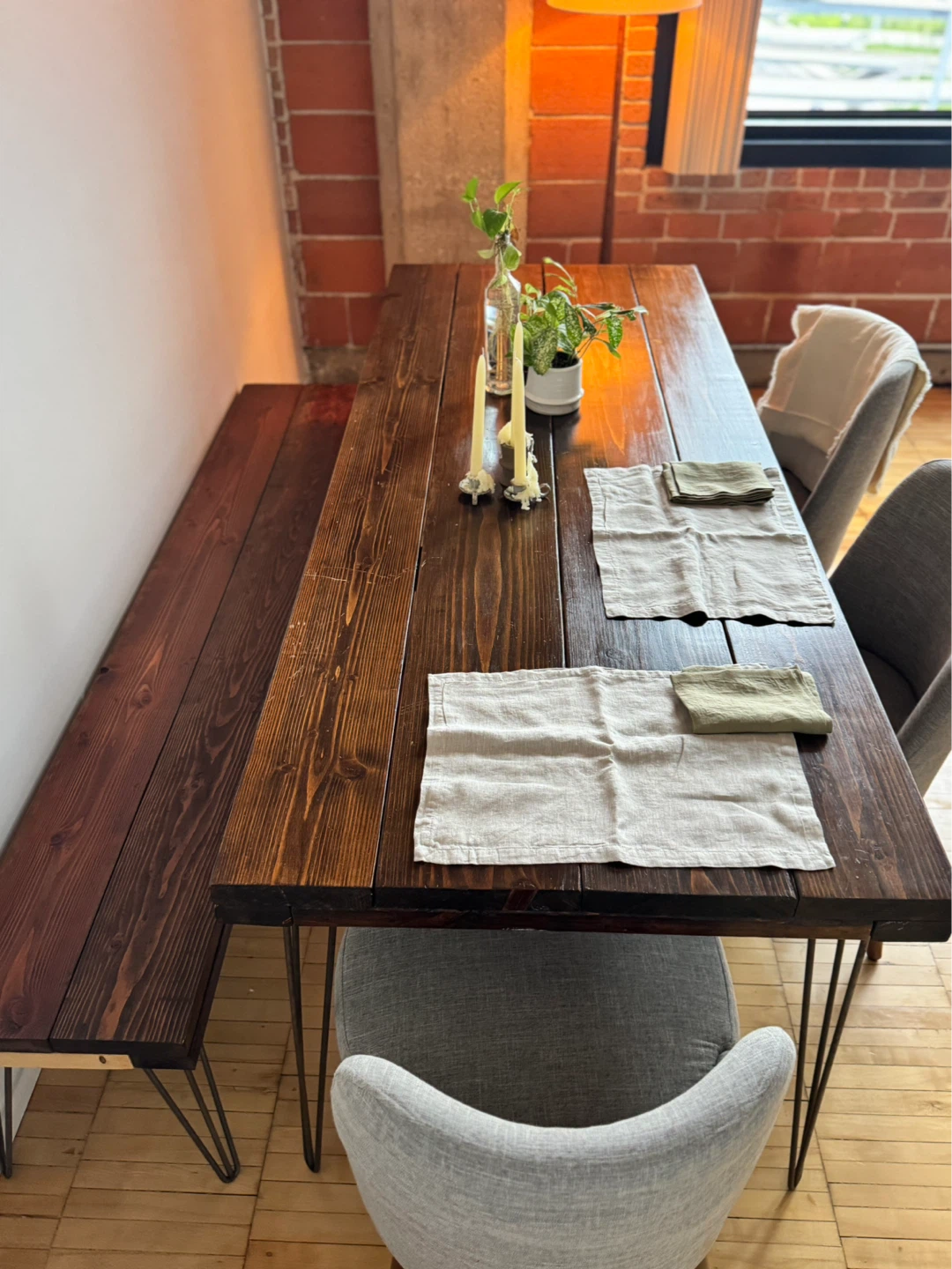 Rustic  Chary blossom wood Wooden Dining Table Set with Bench