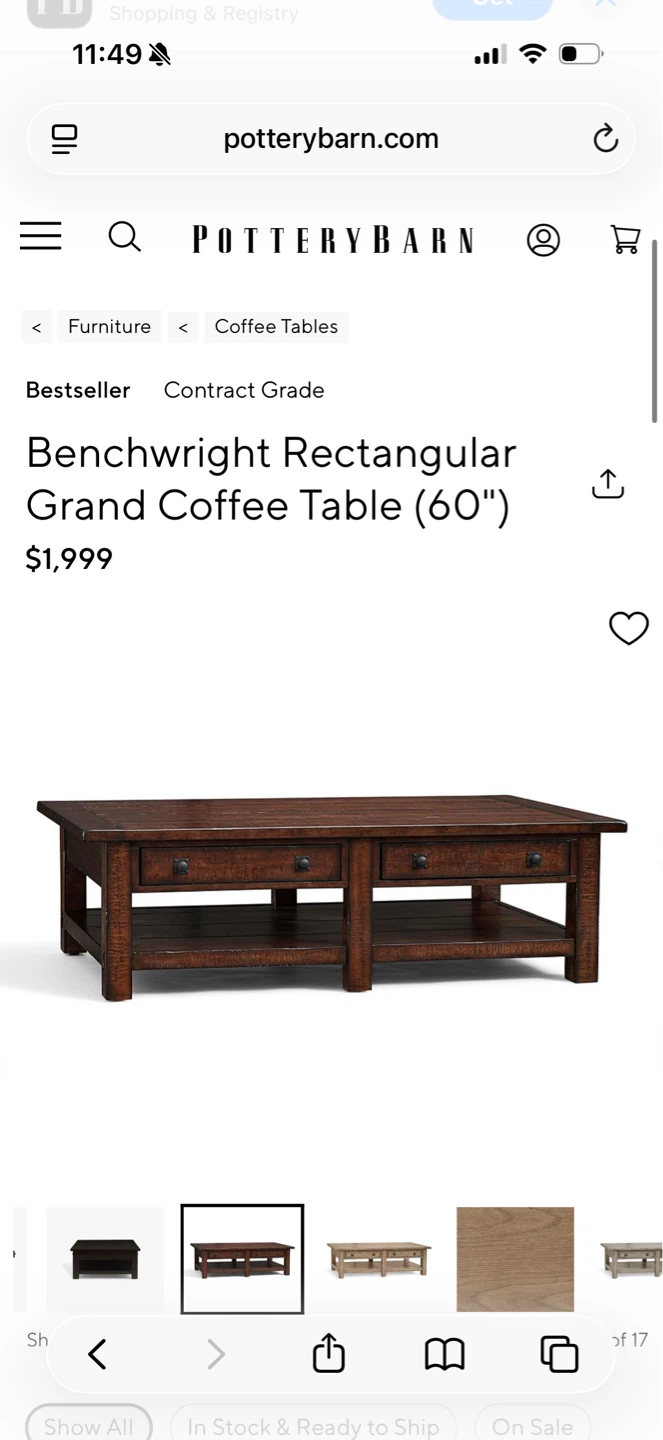 Pottery Barn Benchwright Rectangular Coffee Table (54")