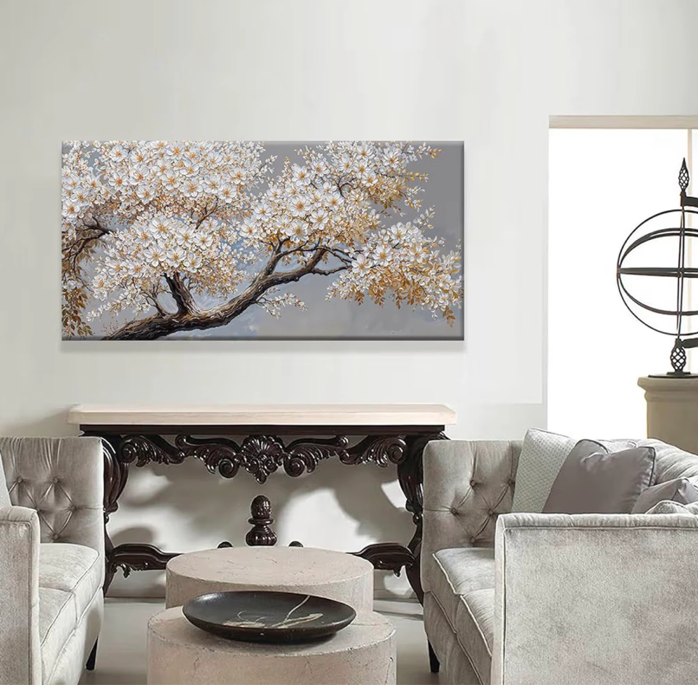 Wall Art Canvas Print White Cherry Blossom Tree - photo 5