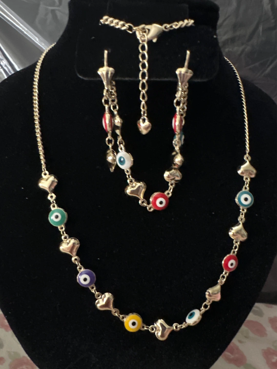 14kGold laminated Evil Eye Necklace and Earring Set