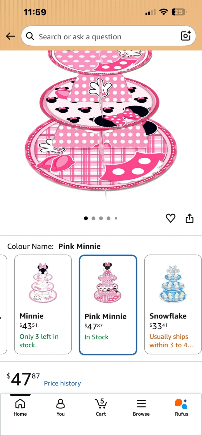 ⚽ Pink Minnie 3 Tier Cardboard Cupcake Stand - photo 2
