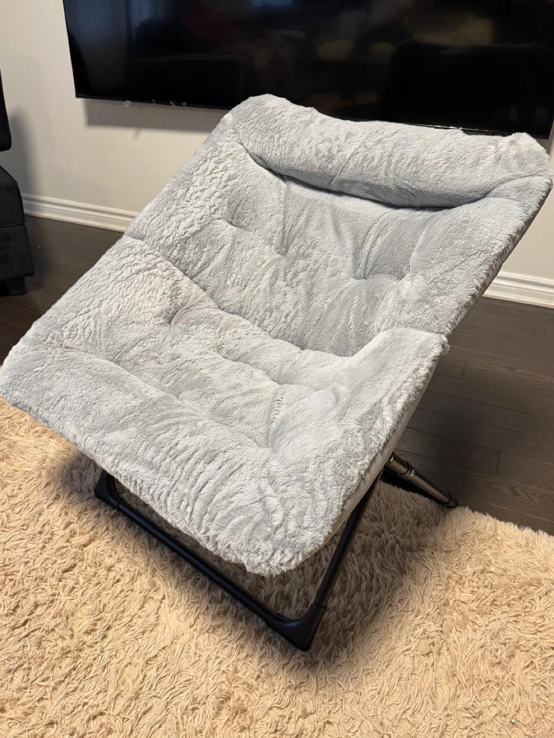 Grey Faux Fur Saucer Chair