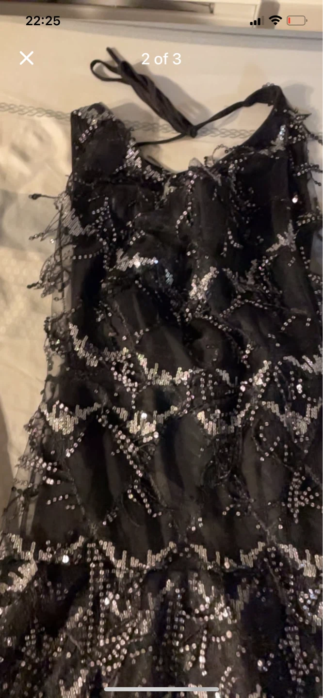 Black Sequined Fringe Halter Dress - photo 2
