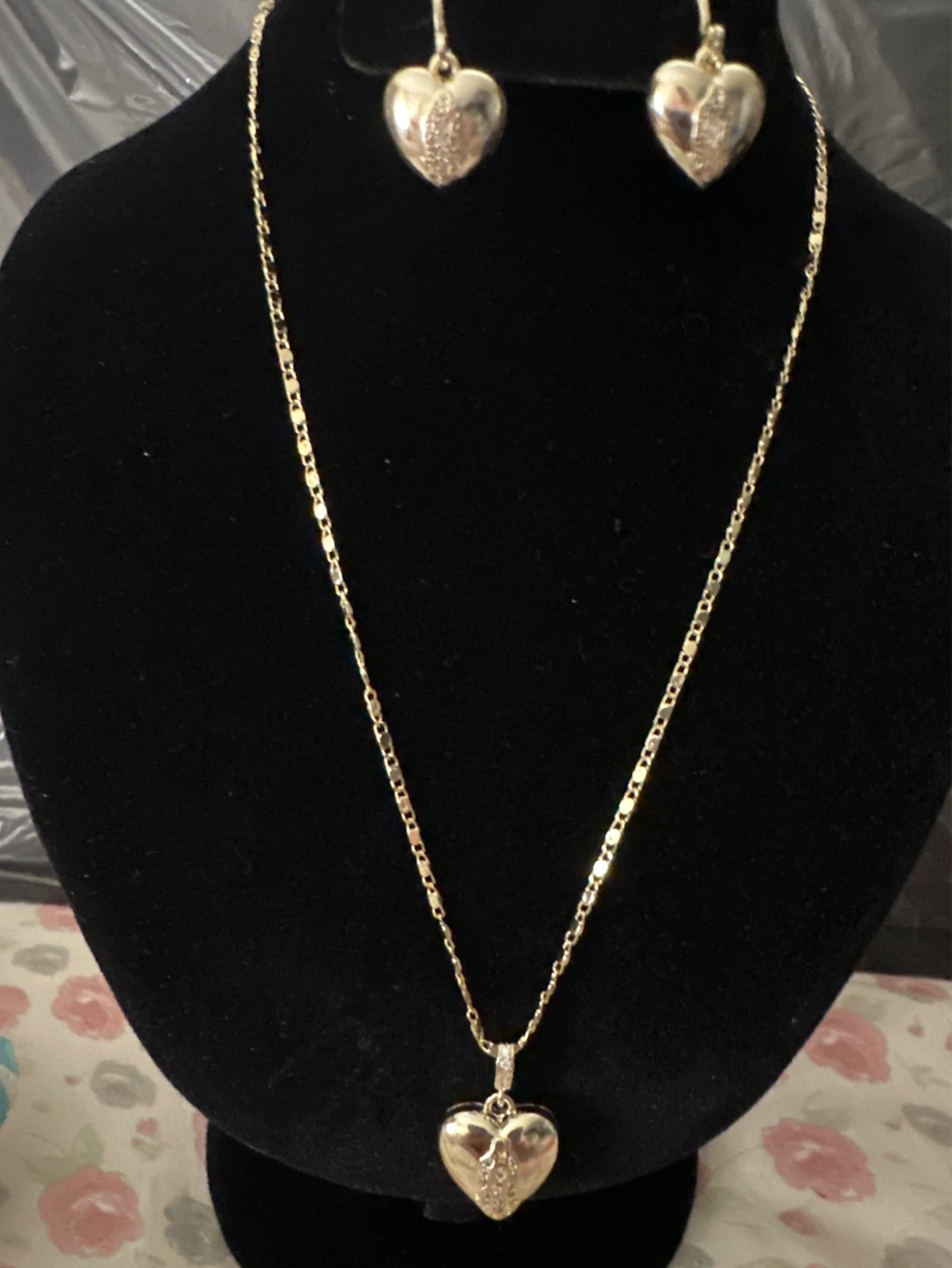 Gold laminated Heart Necklace and Earrings Set