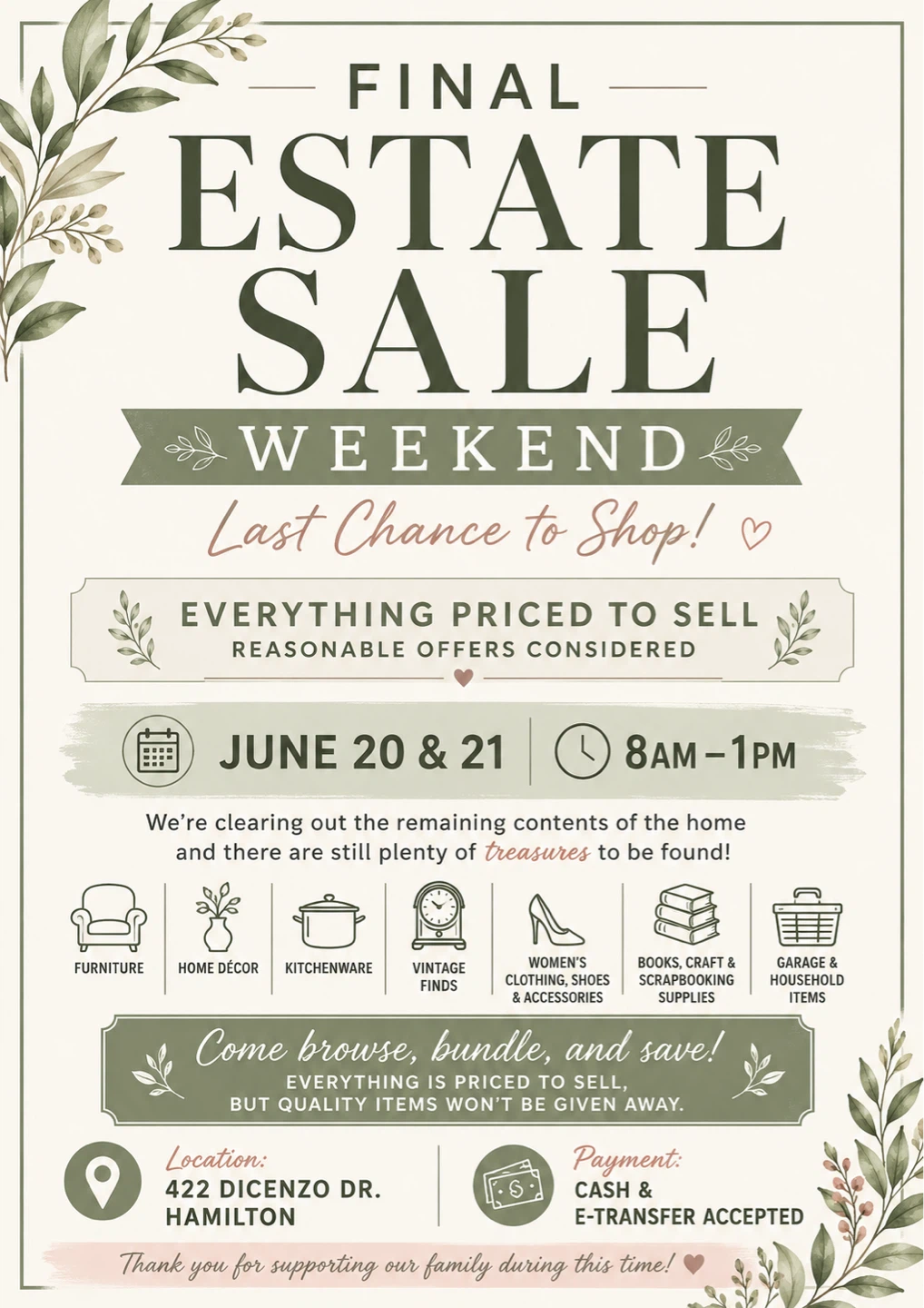 Final Estate Sale Weekend - June 20 & 21